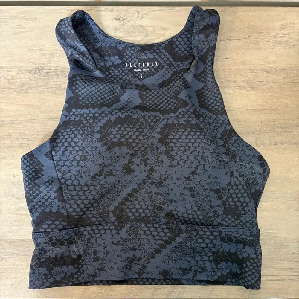 All Fenix Anthropologie Navy Snake Print Long Sports Bra Size Small